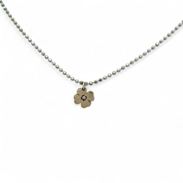 Collana ciondolo quadrifoglio punto luce in argento 925