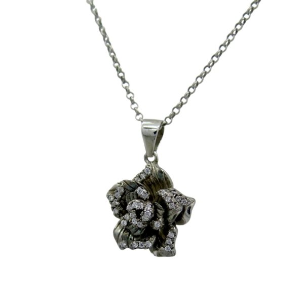 Collana ciondolo rosa nera in argento