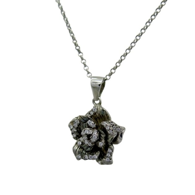 Collana ciondolo rosa nera in argento