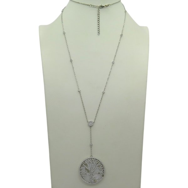 Collana lunga albero della vita su madreperla e argento 925