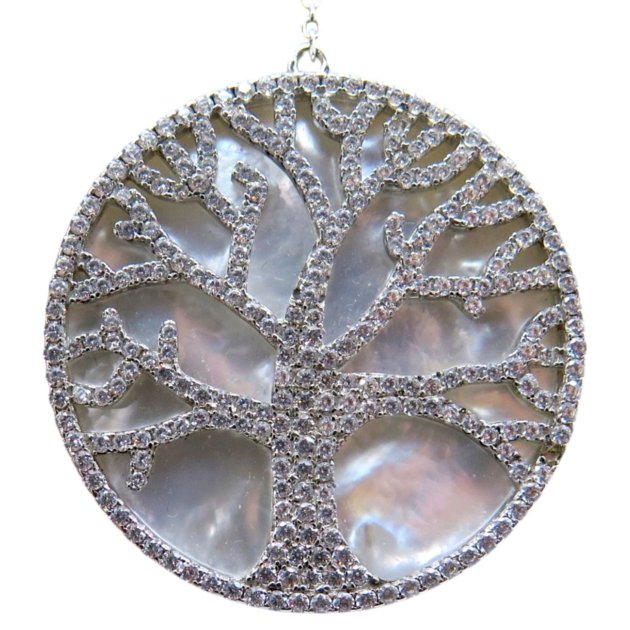 Collana lunga albero della vita su madreperla e argento 925