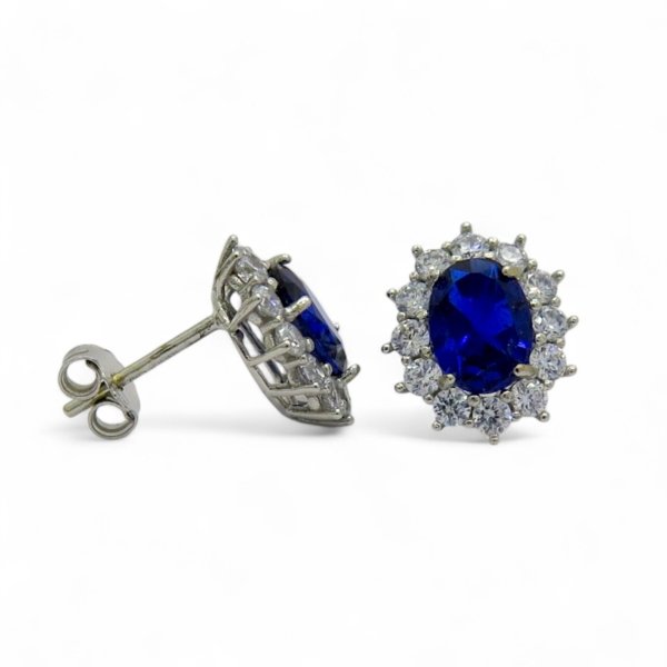 Orecchini contorno centro blu oro bianco 18 ct