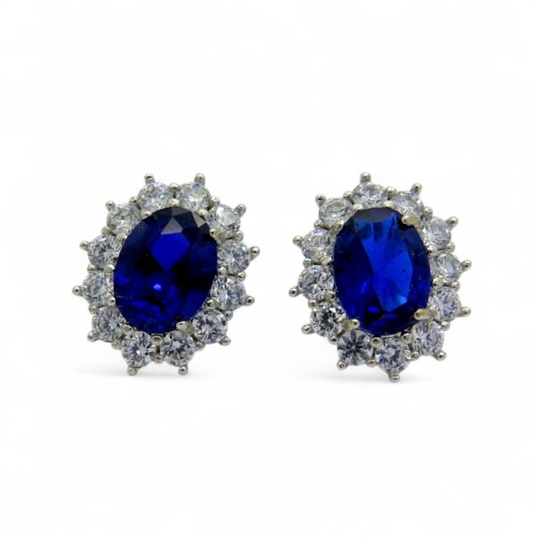 Orecchini contorno centro blu oro bianco 18 ct