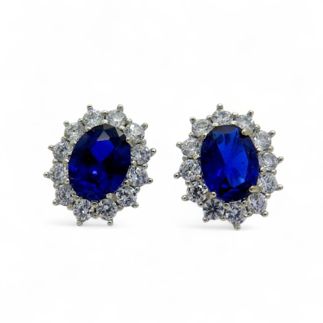 Orecchini contorno centro blu oro bianco 18 ct