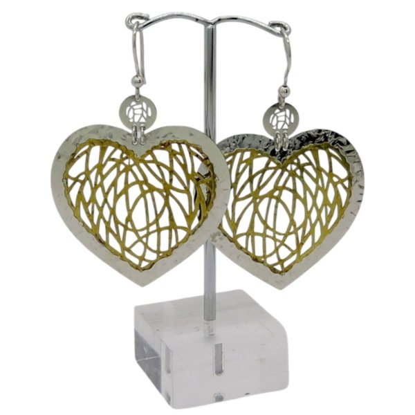 Orecchini pendenti cuori laser in argento 925
