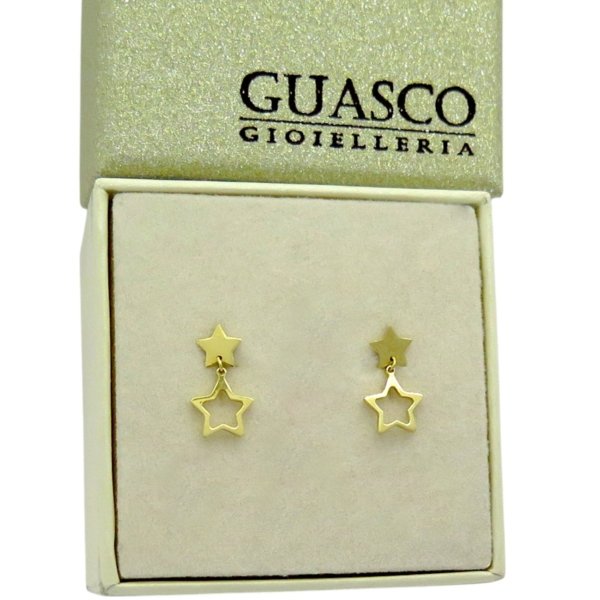 Orecchini pendenti stelle in oro giallo 18 ct