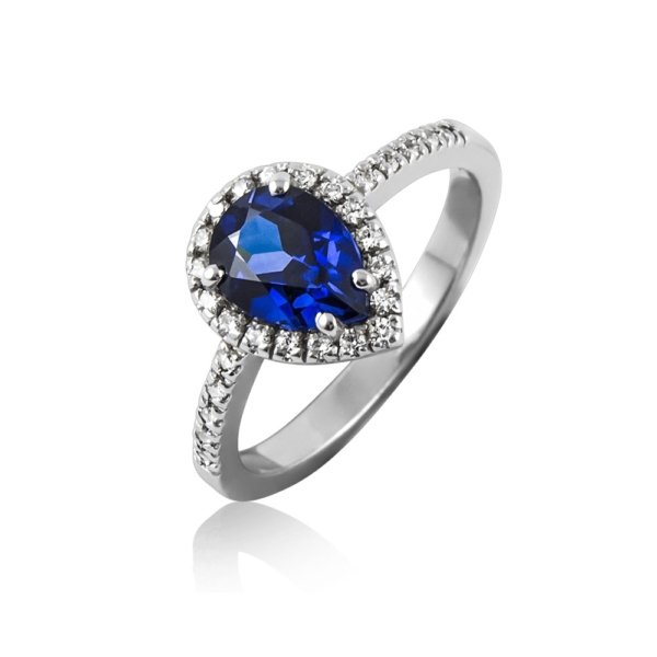 Anello goccia blu in argento 925 e zirconi