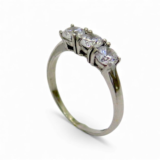Anello trilogy in oro bianco 18 ct e zirconi