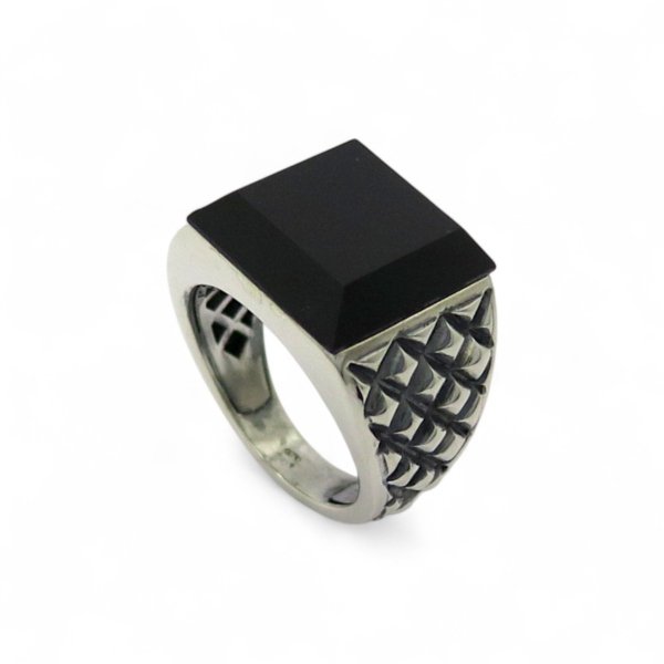 Anello uomo onice sporgente Venerio Argento