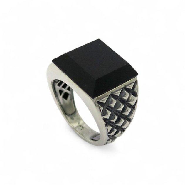 Anello uomo onice sporgente Venerio Argento
