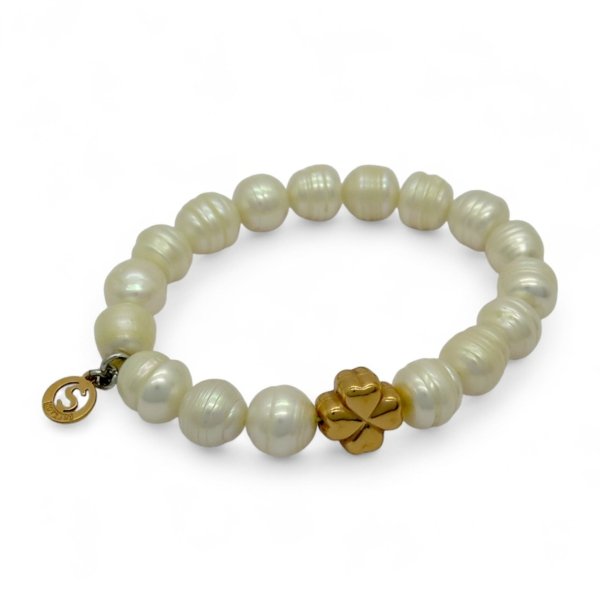 Bracciale perle e quadrifoglio Sovrani Argento