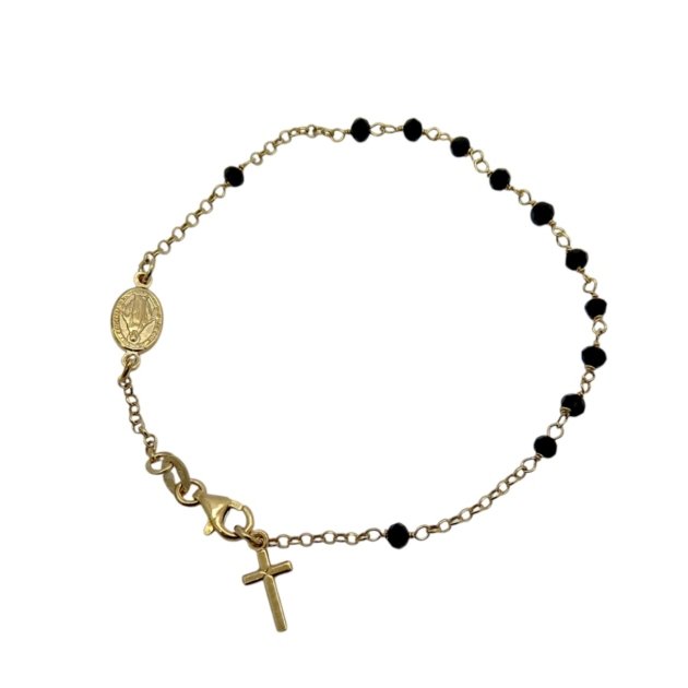 Bracciale placcato rosè argento e grani neri