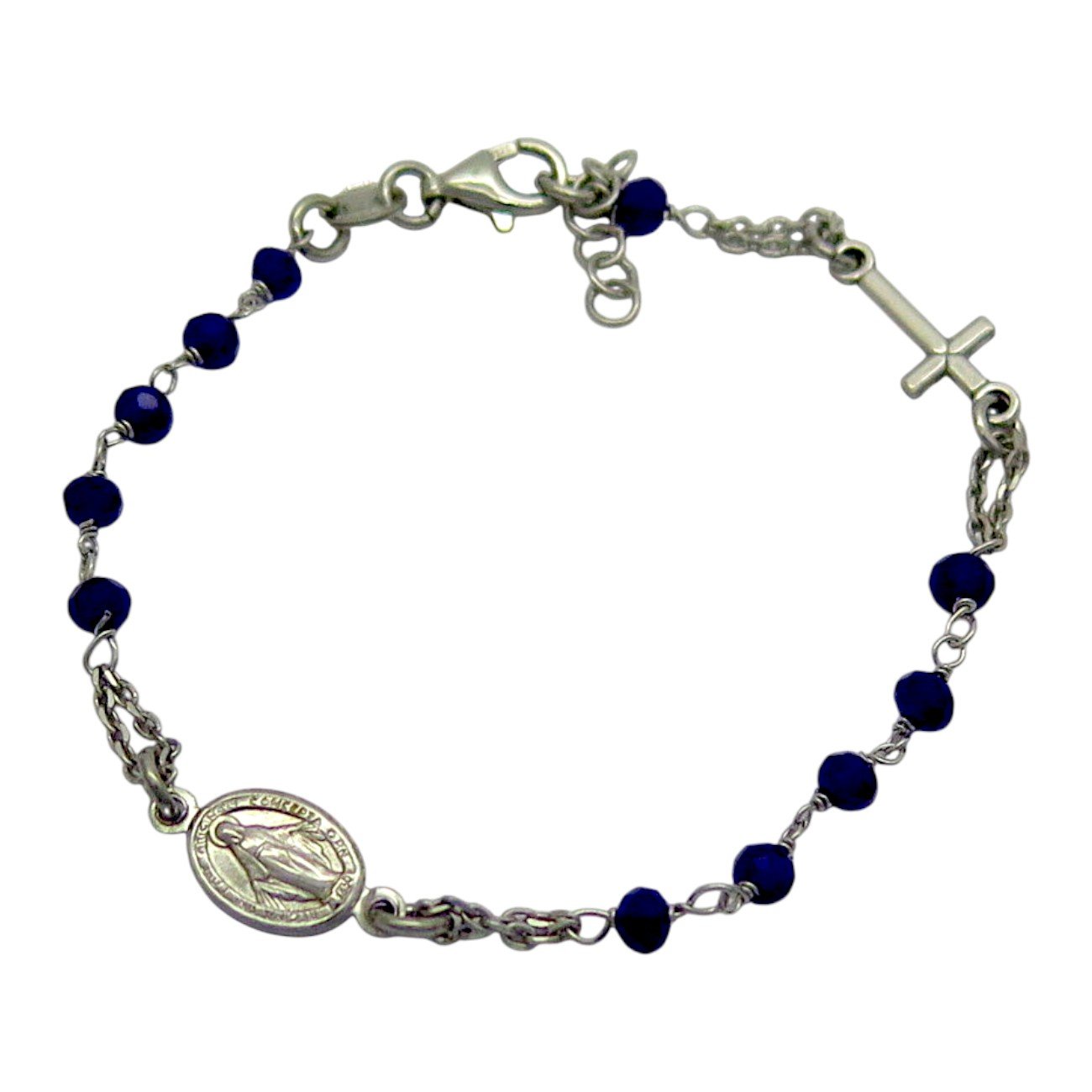 Bracciale rosario grani blu in argento