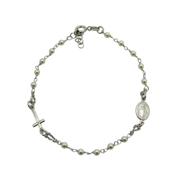 Bracciale rosario grani perla in argento