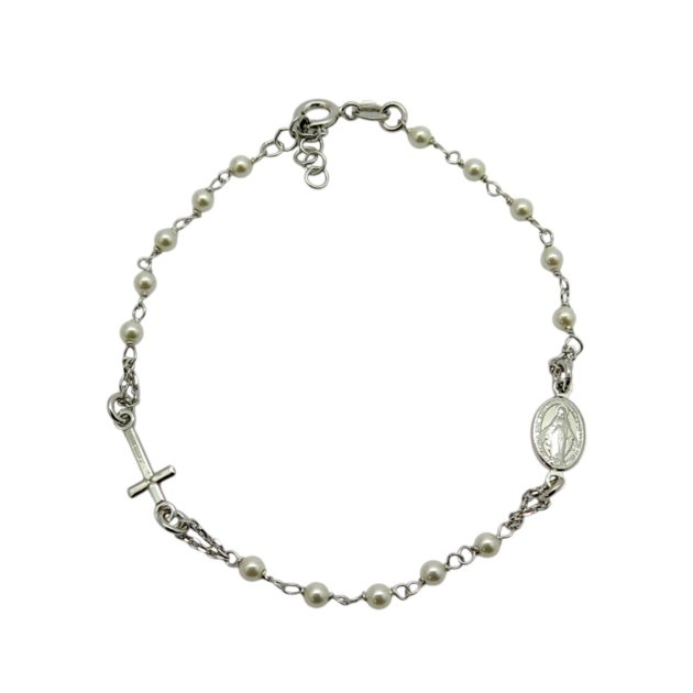 Bracciale rosario grani perla in argento