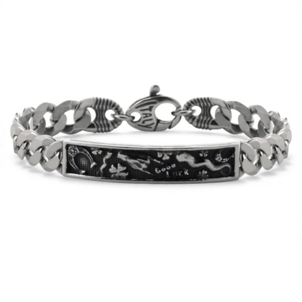 Bracciale uomo scaramantico portafortuna piastrina groumette
