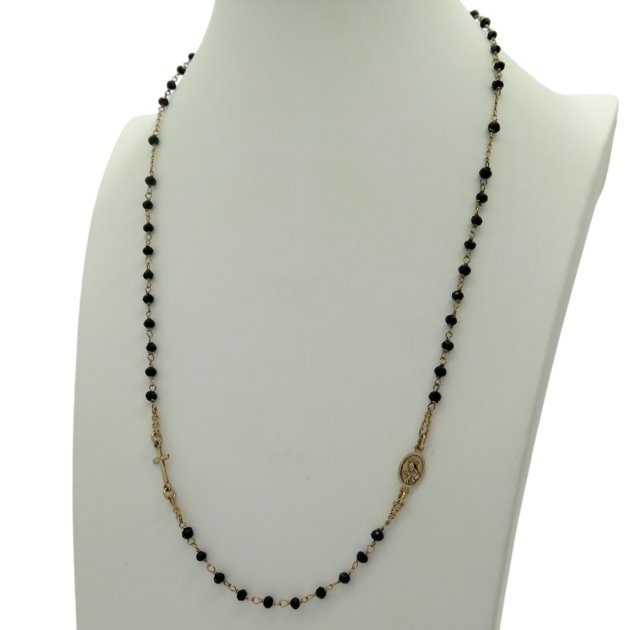 Collana rosario argento rosato grani neri