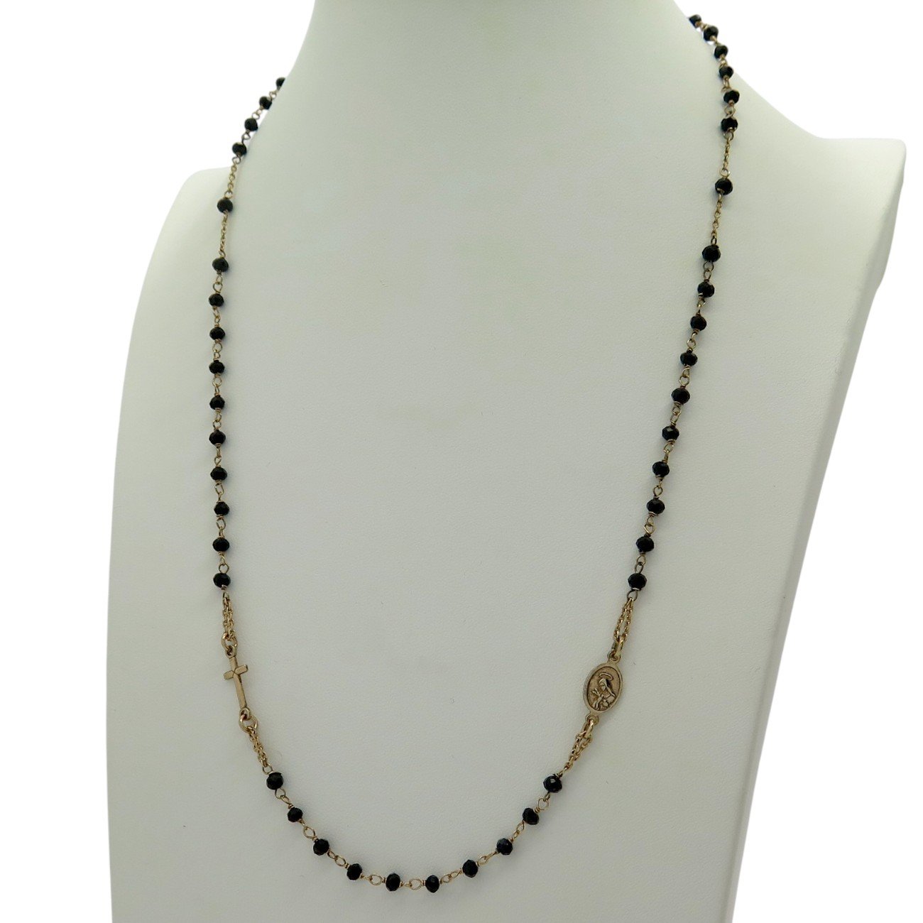 Collana rosario argento rosato grani neri