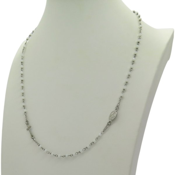 Collana rosario grani bianchi in argento 925