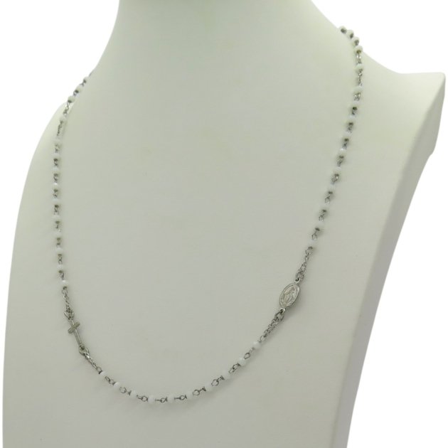 Collana rosario grani bianchi in argento 925