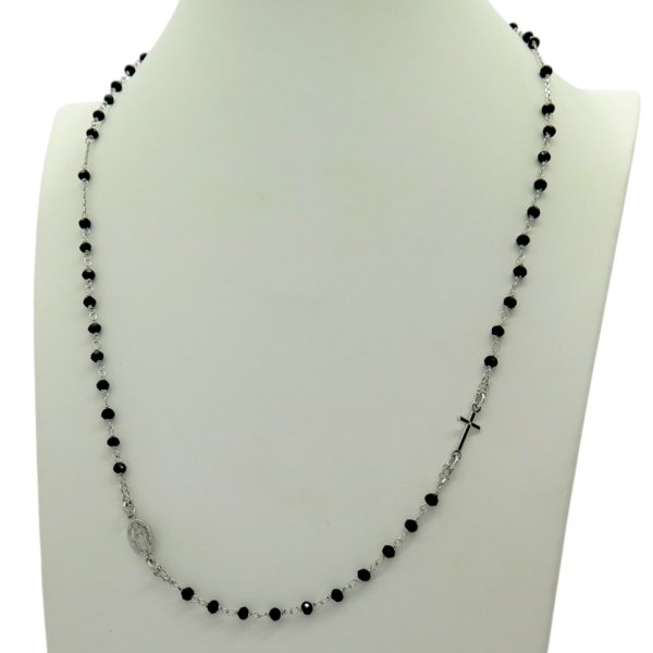 Collana rosario grani neri in argento 925