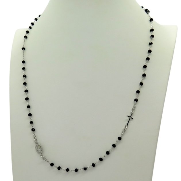 Collana rosario grani neri in argento 925