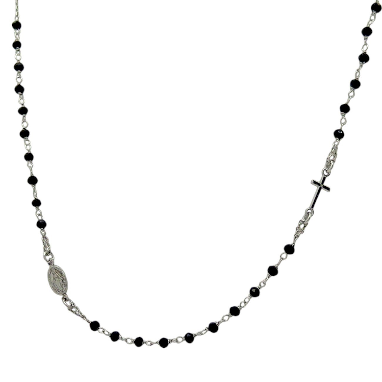 Collana rosario grani neri in argento 925