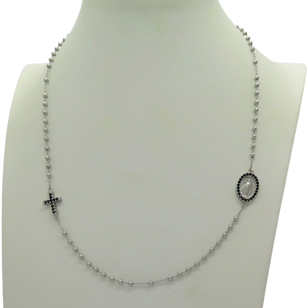 Collana rosario pietre nere argento 925
