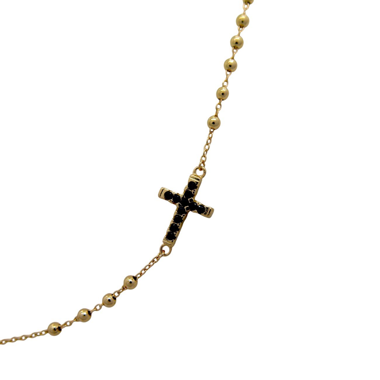 Collana rosario placcata oro rosè in argento 925 e zirconi neri