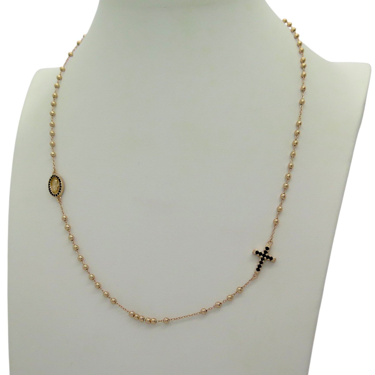 Collana rosario placcata oro rosè in argento 925 e zirconi neri