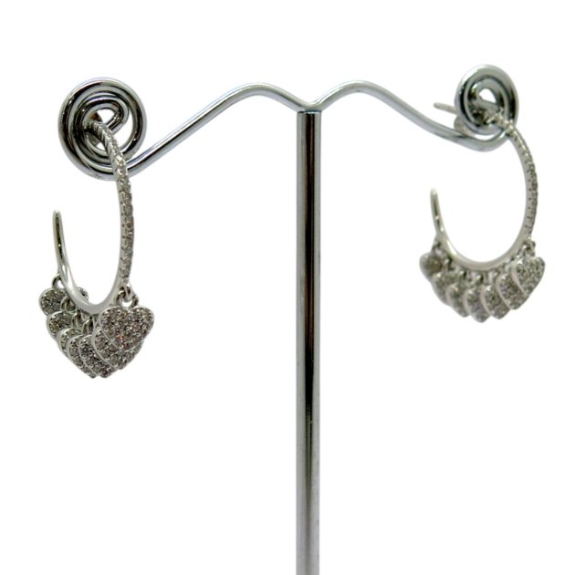 Orecchini cerchi cuori argento