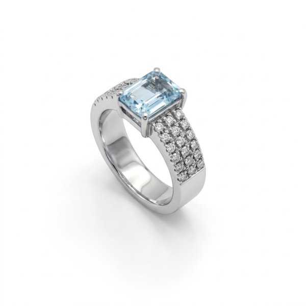 Anello fascia topazio azzurro in argento 925 artigianale