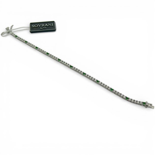 Bracciale tennis Sovrani verde alternato argento 925