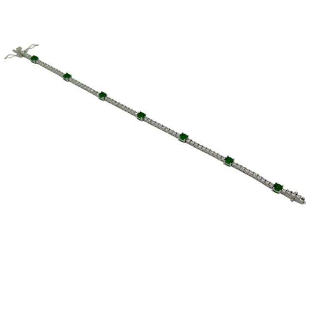 Bracciale tennis spot verdi argento 925