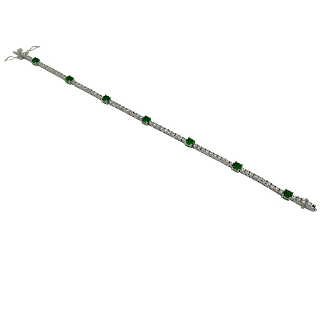 Bracciale tennis spot verdi argento 925
