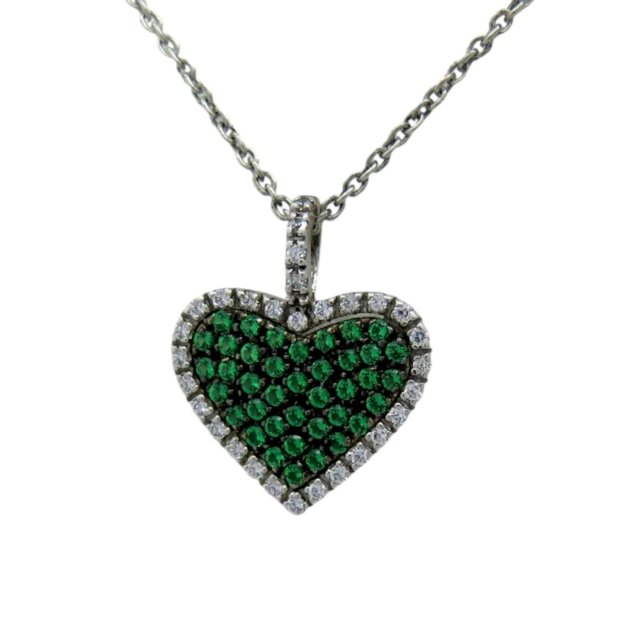 Ciondolo cuore verde artigianale in argento 925