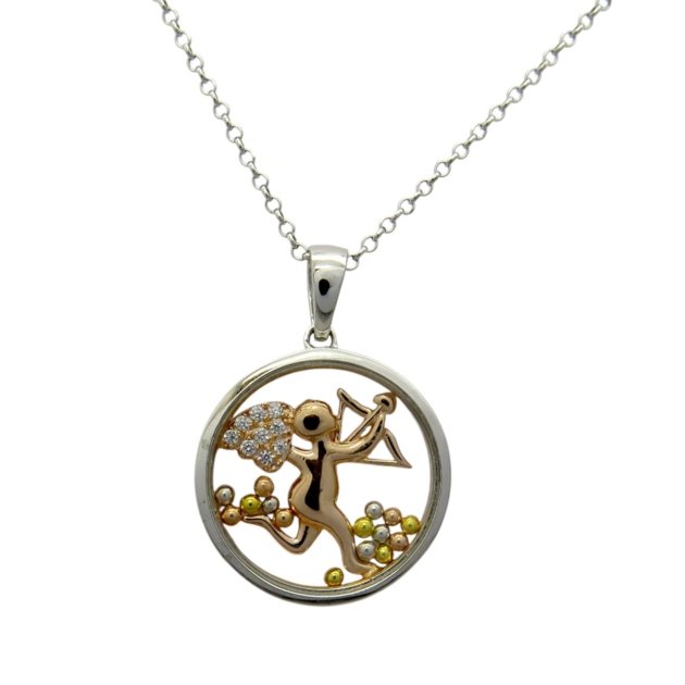 Ciondolo cupido arco e freccia tra i due vetri in argento