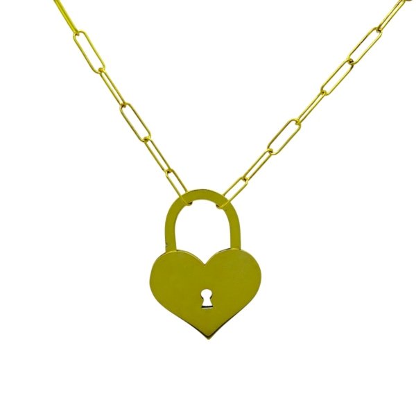 Collana lunga cuore lucchetto in argento placcato oro