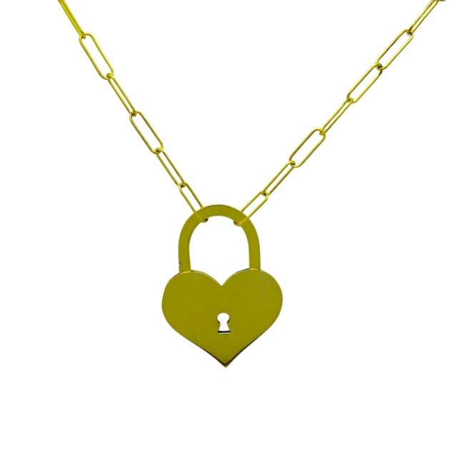 Collana lunga cuore lucchetto in argento placcato oro