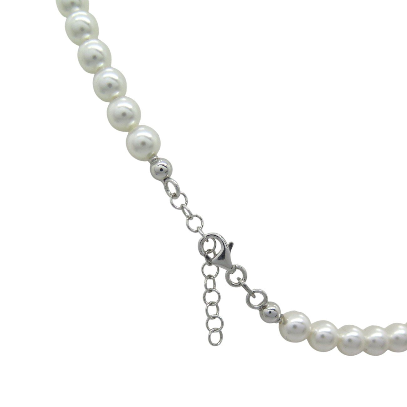 Collana perle sfere vetro chiusura argento