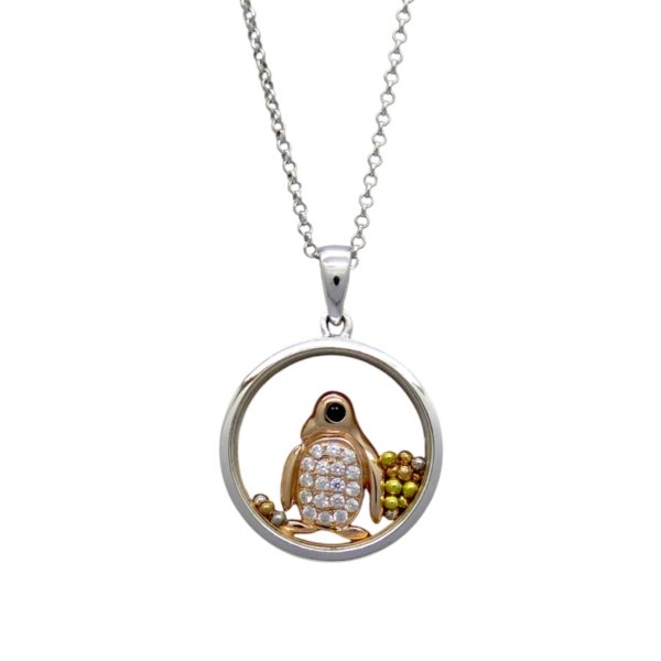 Collana pinguino tra due vetri argento 925
