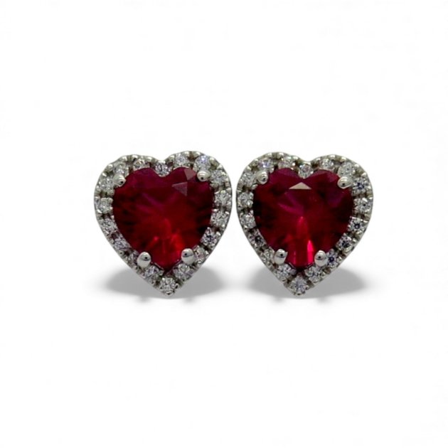 Orecchini cuori rossi contorno argento 925 artigianali