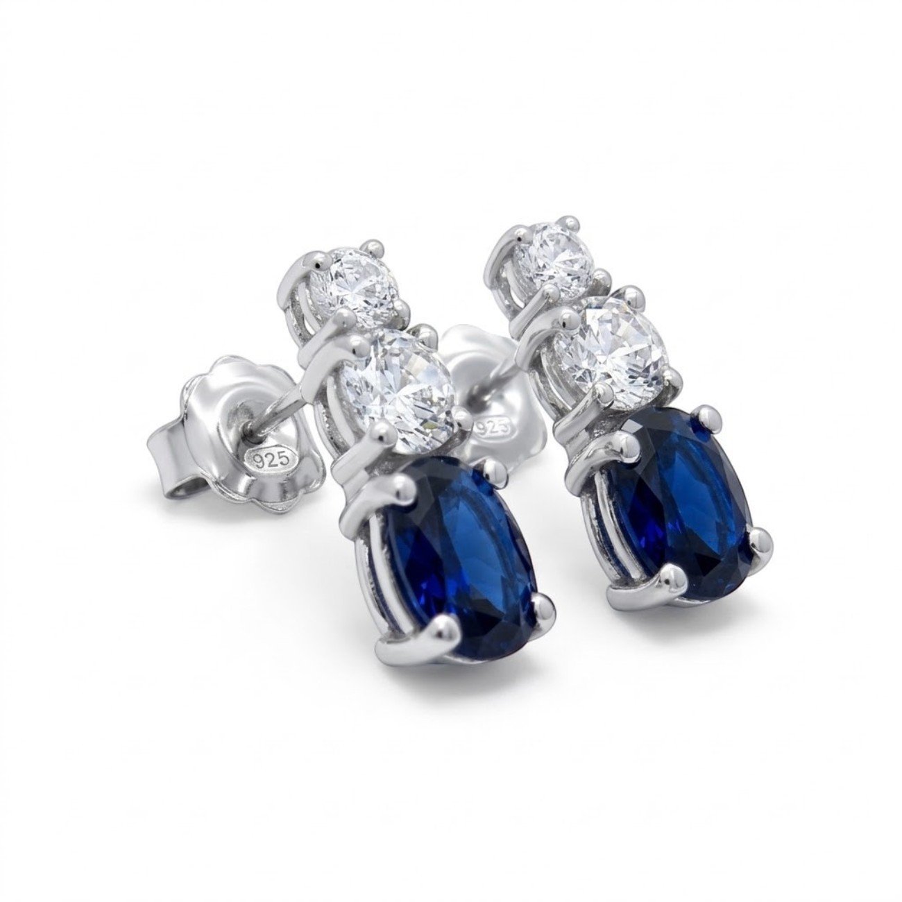 Orecchini pietra ovale blu color zaffiro in argento 925