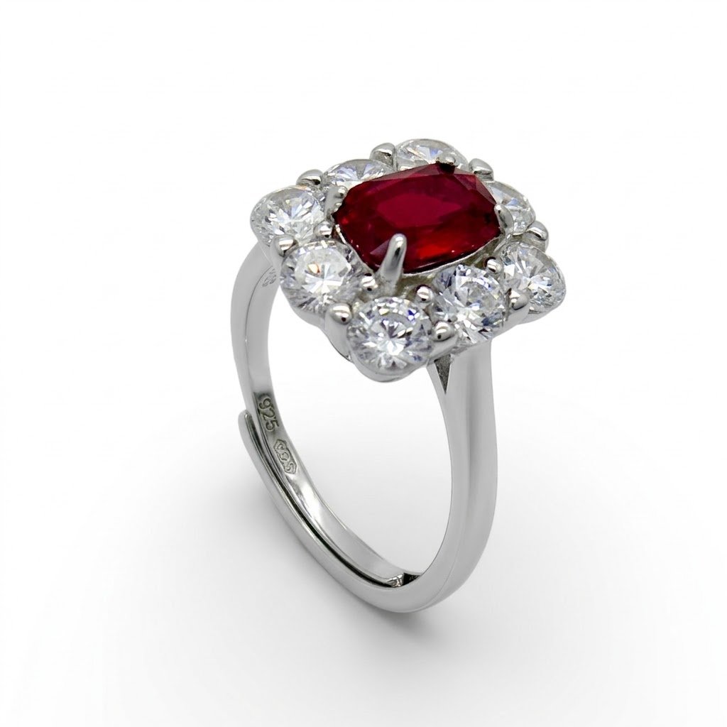 Anello Sovrani centro rosso contorno