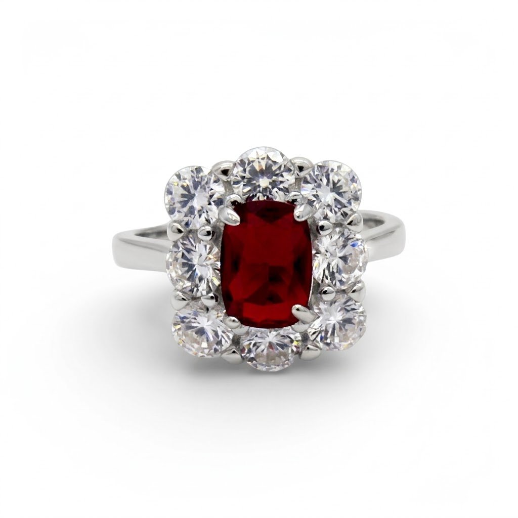 Anello Sovrani centro rosso contorno