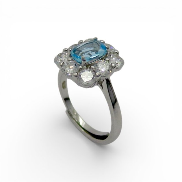 Anello centro azzurro contorno Sovrani