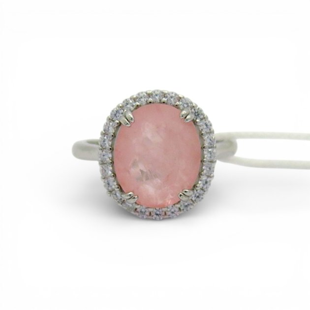 Anello pietra rosa contorno Sovrani ovale idrotermale