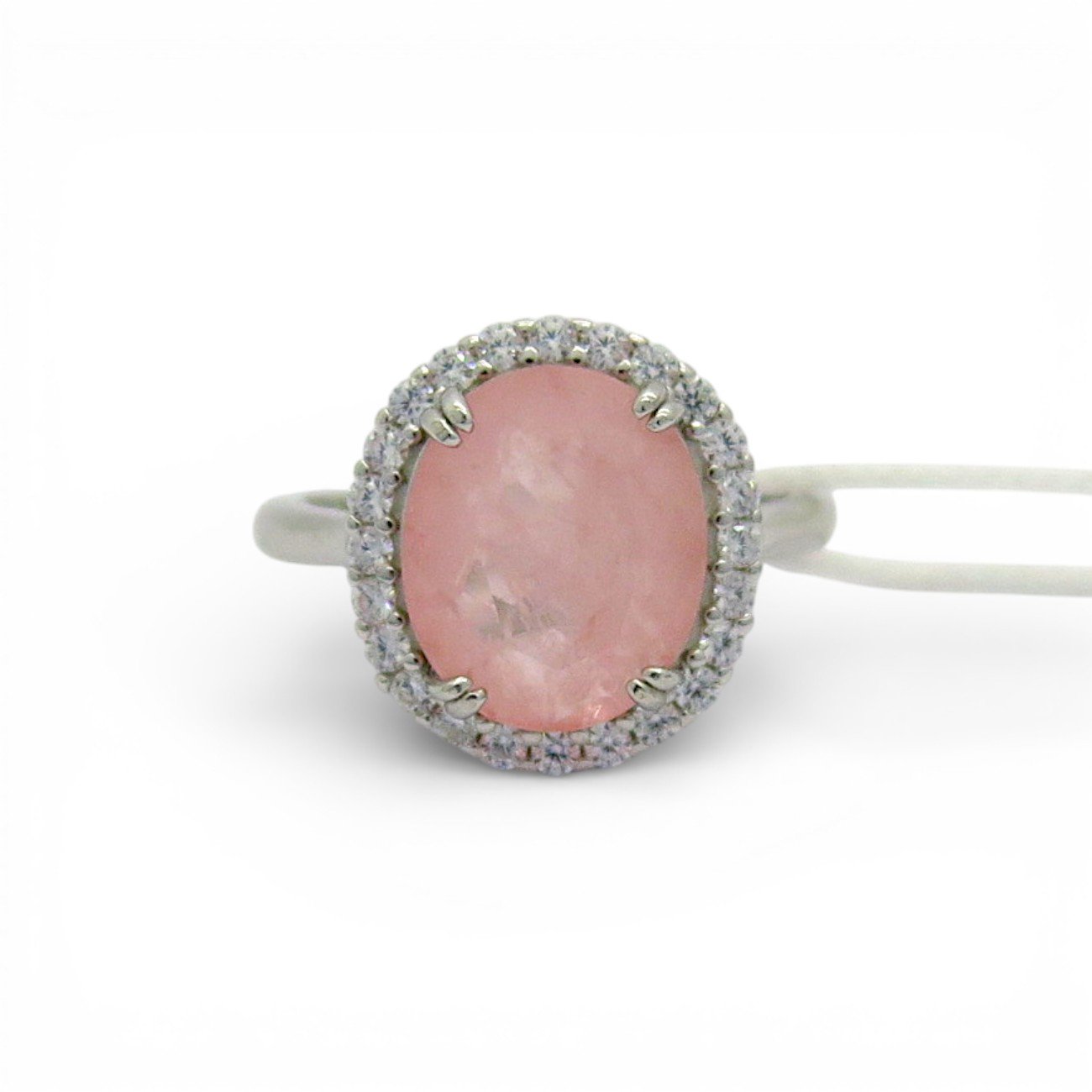 Anello pietra rosa contorno Sovrani ovale idrotermale