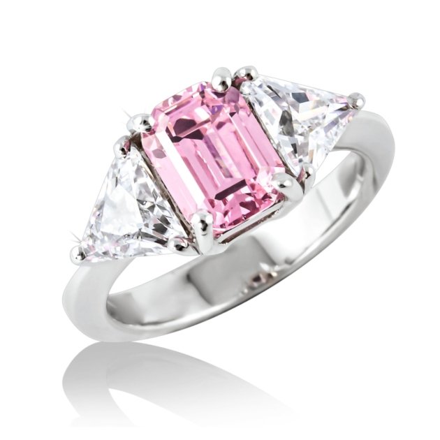 Anello centro rosa e triangoli laterali in argento 925