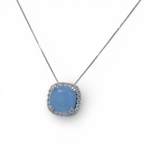 Collana contorno pietra azzurra idrotermale argento Sovrani